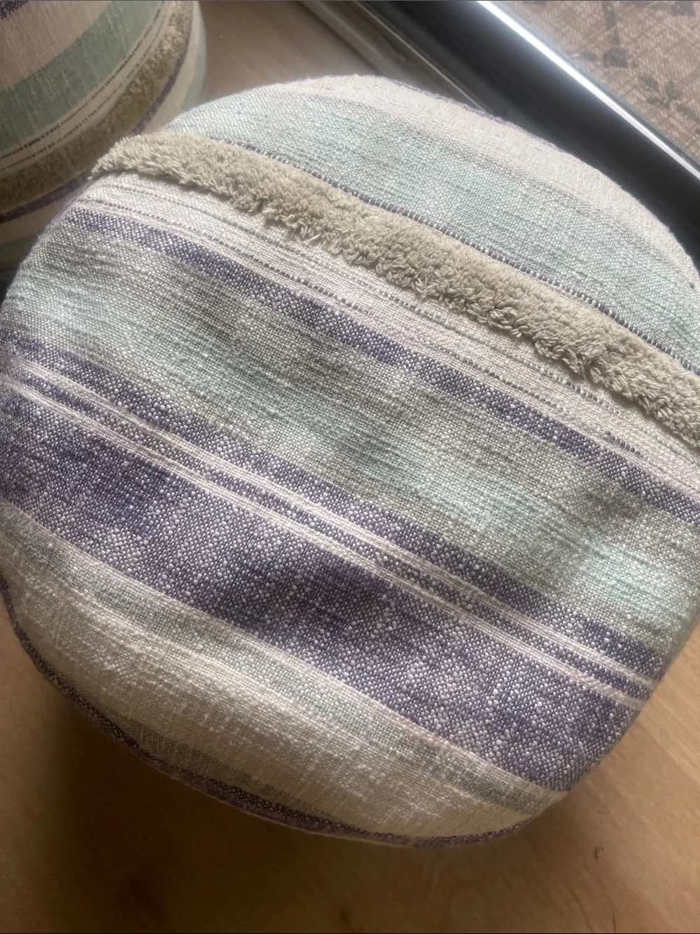 Striped Round Pouf Ottoman - White, Mint & Lavender